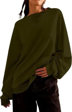 Oversized Sweatshirt for Women Long Sleeve 2024 Fashion Fall Pullover Top Fleece Tunics Sweaters Solid Colour Top