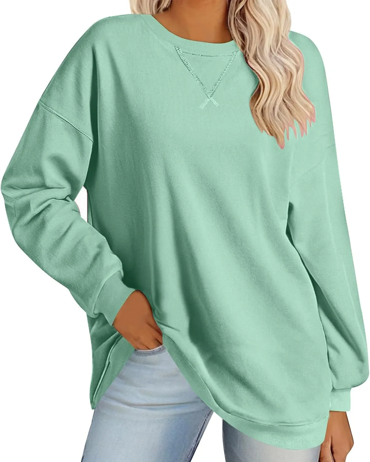 Oversized Sweatshirt for Women Long Sleeve 2024 Fashion Fall Pullover Top Fleece Tunics Sweaters Solid Colour Top