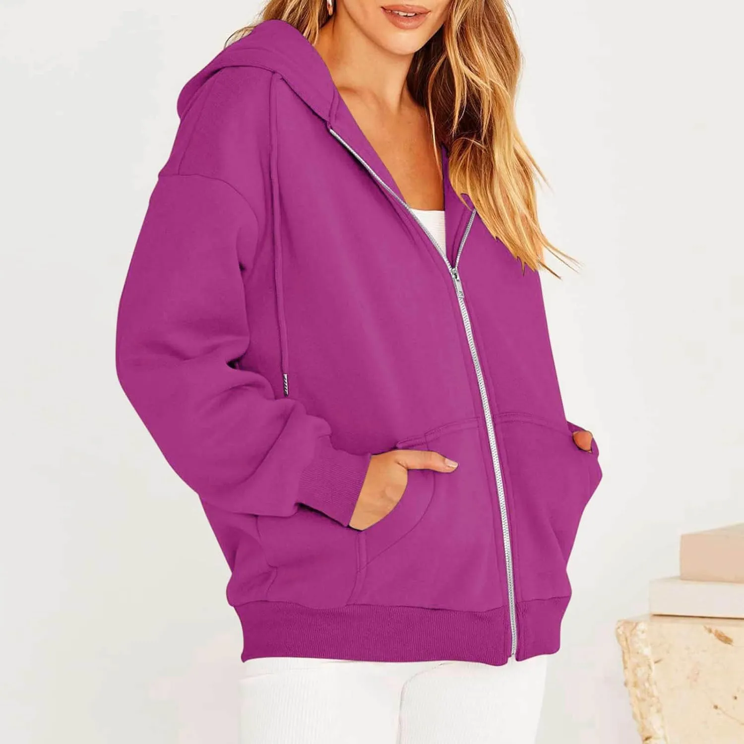 Oversized Sweatshirt For Women,Womens Y2K Zip Up Hoodie Casual Long Sleeve Jacket With Pockets