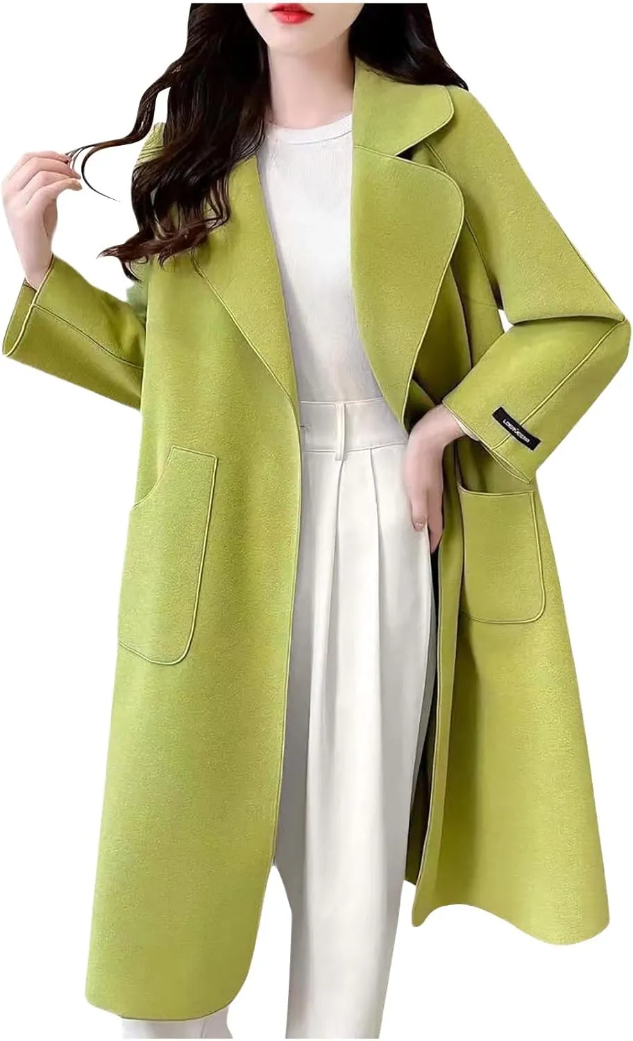 Pea Coats for Women Notched Lapel Collar Long Pea Coats Classic Open Front Wool Blend Jackets Plus Size Trench Coats