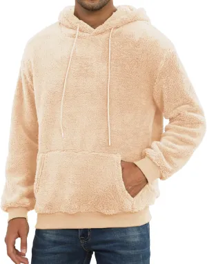 PEGENO Mens Fuzzy Sherpa Hoodie Pullover Sweatshirts Loose Cozy Pocket Long Sleeve Winter Hooded Outwear