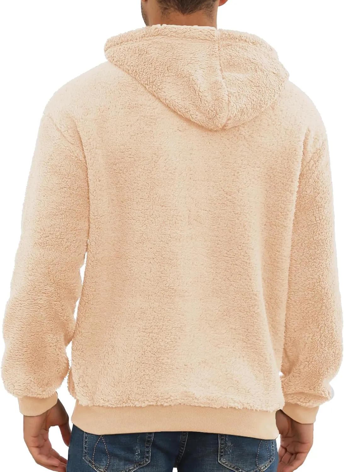 PEGENO Mens Fuzzy Sherpa Hoodie Pullover Sweatshirts Loose Cozy Pocket Long Sleeve Winter Hooded Outwear