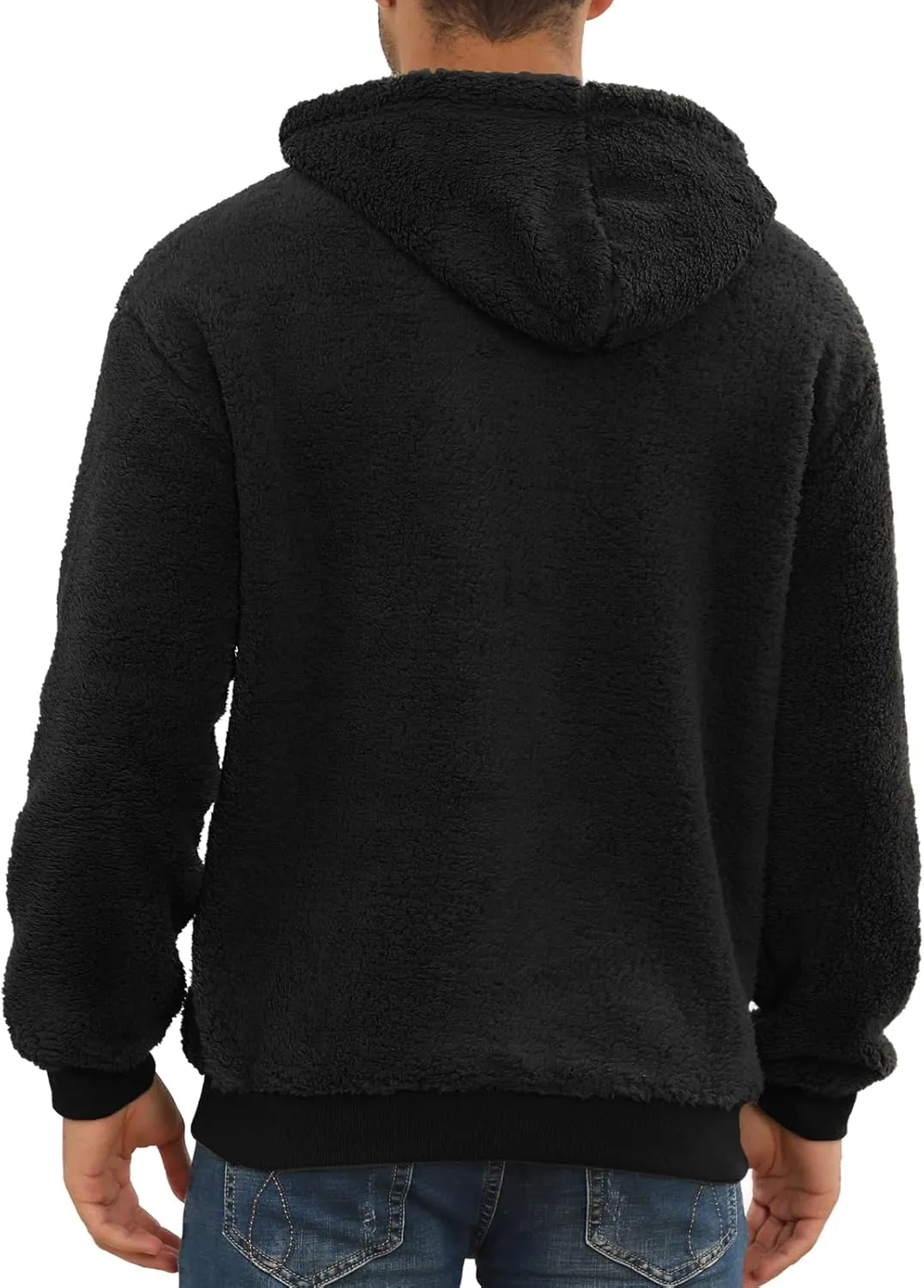 PEGENO Mens Fuzzy Sherpa Hoodie Pullover Sweatshirts Loose Cozy Pocket Long Sleeve Winter Hooded Outwear