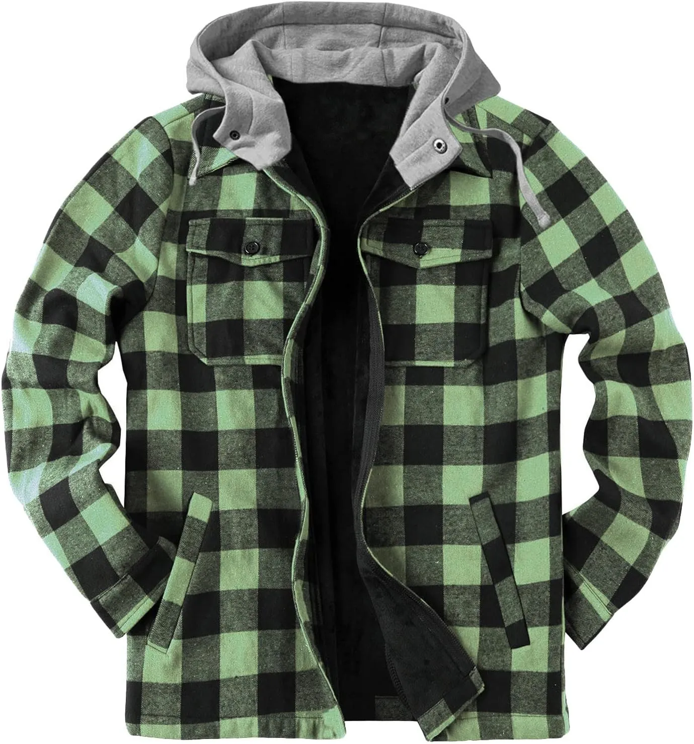 Plaid Hoodies Jackets for Men Loose Long Sleeve Fitted Button Down Lightweight Lined Button Down Padded Jackets Color