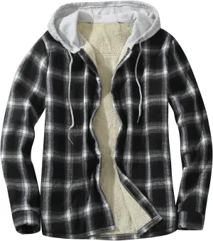 Plaid Hoodies Jackets for Men Relaxed Fit Zip Up Long Sleeve Fleece Lined Casual Plaid Jacket Color Block Patchwork