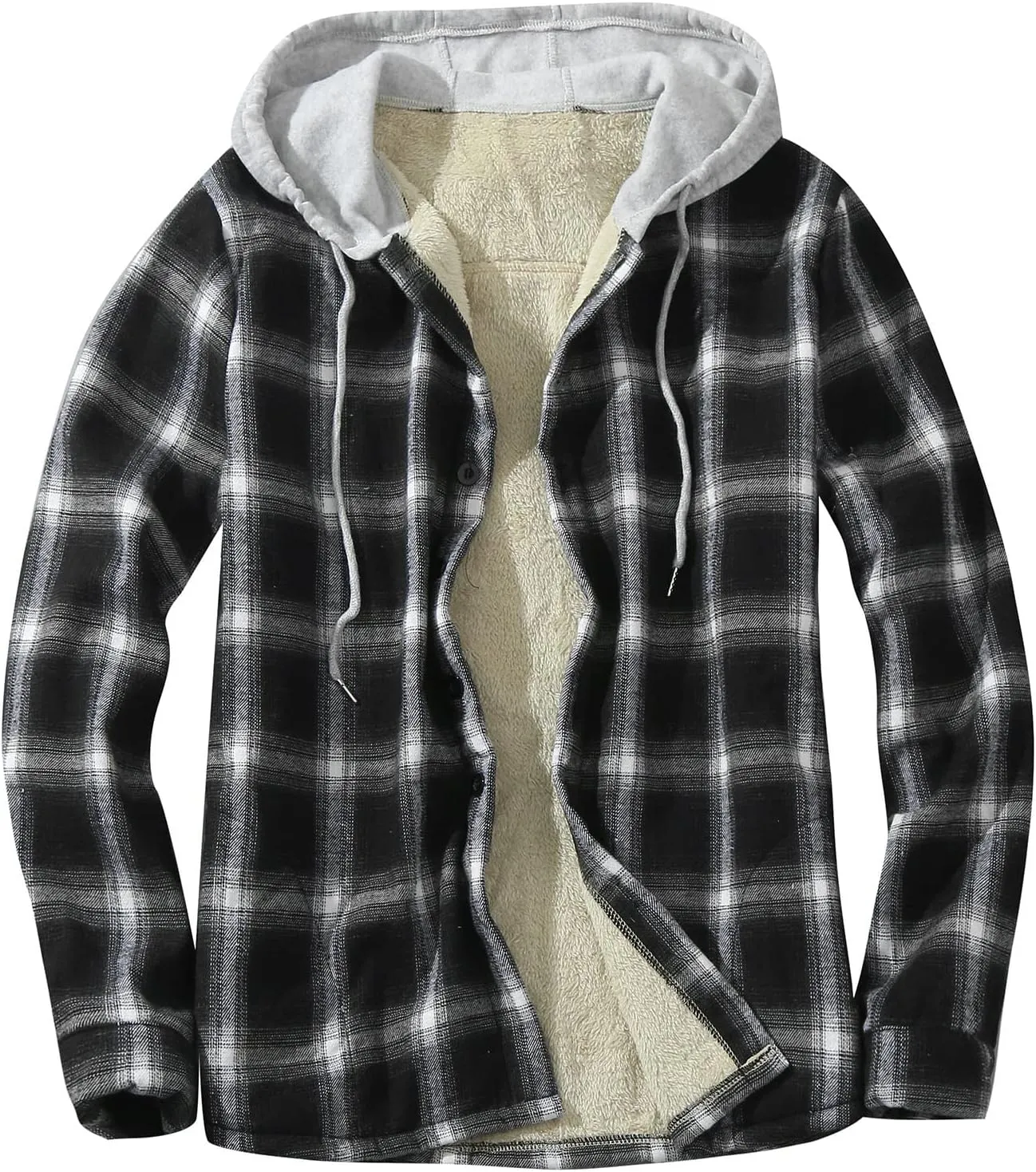 Plaid Hoodies Jackets for Men Relaxed Fit Zip Up Long Sleeve Fleece Lined Casual Plaid Jacket Color Block Patchwork