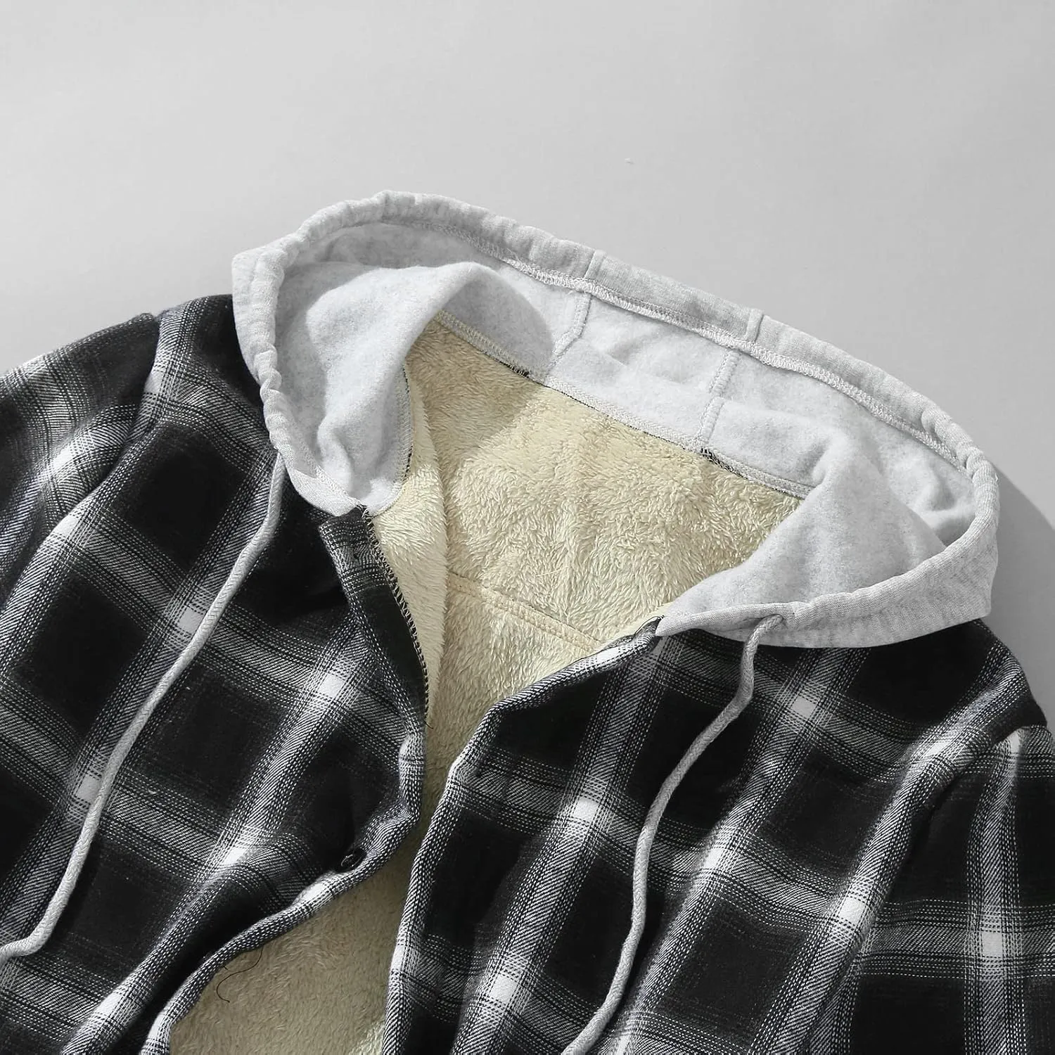 Plaid Hoodies Jackets for Men Relaxed Fit Zip Up Long Sleeve Fleece Lined Casual Plaid Jacket Color Block Patchwork