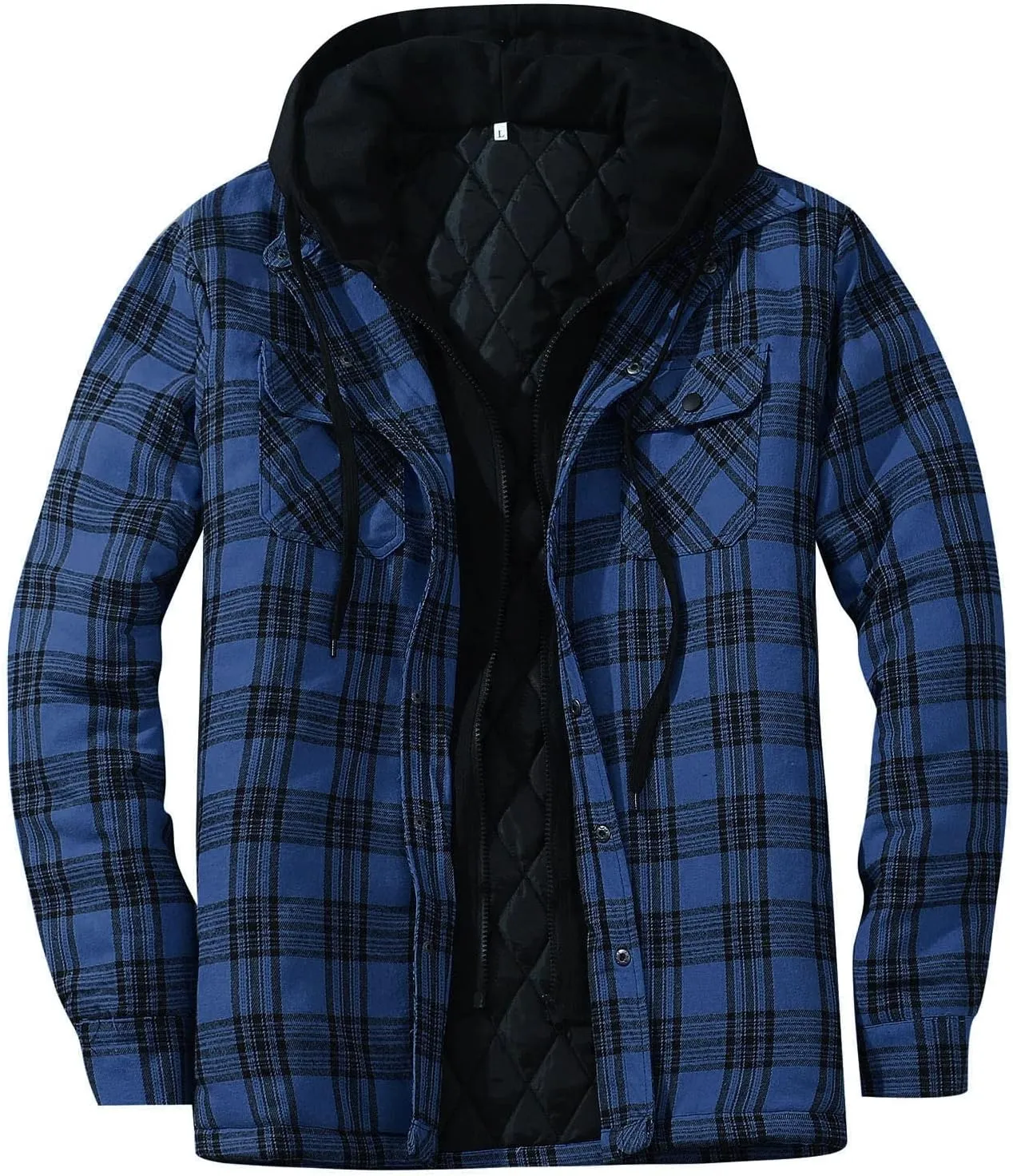 Plaid Hoodies Jackets for Men Relaxed Fit Zip Up Long Sleeve Fleece Lined Casual Plaid Jacket Color Block Stitching Warm
