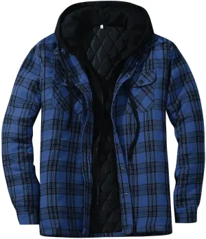 Plaid Hoodies Jackets for Men Relaxed Fit Zip Up Long Sleeve Fleece Lined Casual Plaid Jacket Color Block Stitching Warm