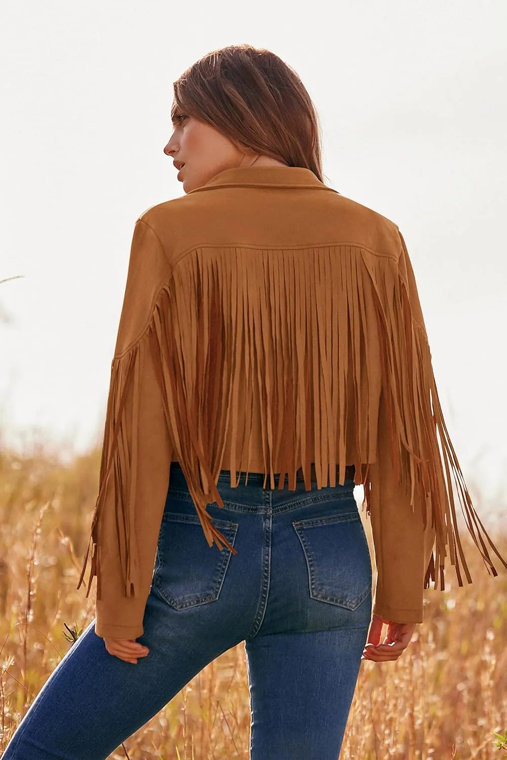 PRETTYGARDEN Women's Fringe Faux Suede Leather Jackets 2025 Fashion Tassel Motorcycle Cropped Coats