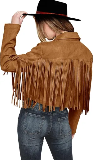 PRETTYGARDEN Women's Fringe Faux Suede Leather Jackets 2025 Fashion Tassel Motorcycle Cropped Coats