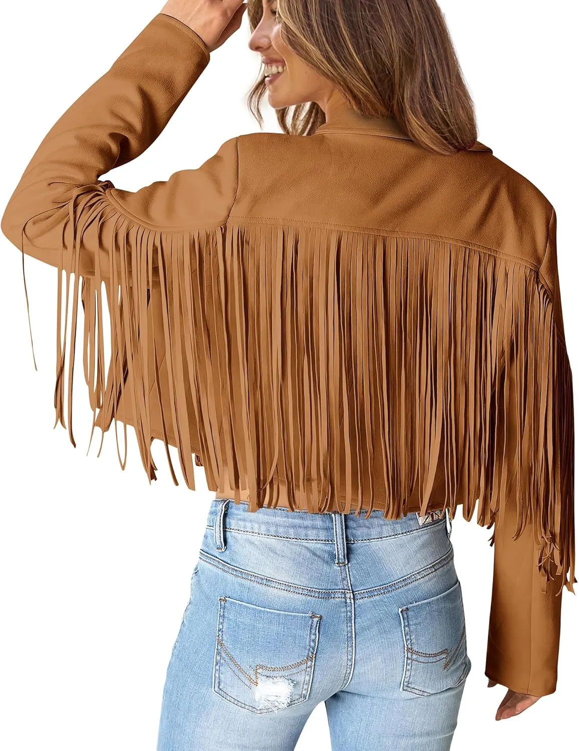 PRETTYGARDEN Women's Fringe Faux Suede Leather Jackets 2025 Fashion Tassel Motorcycle Cropped Coats