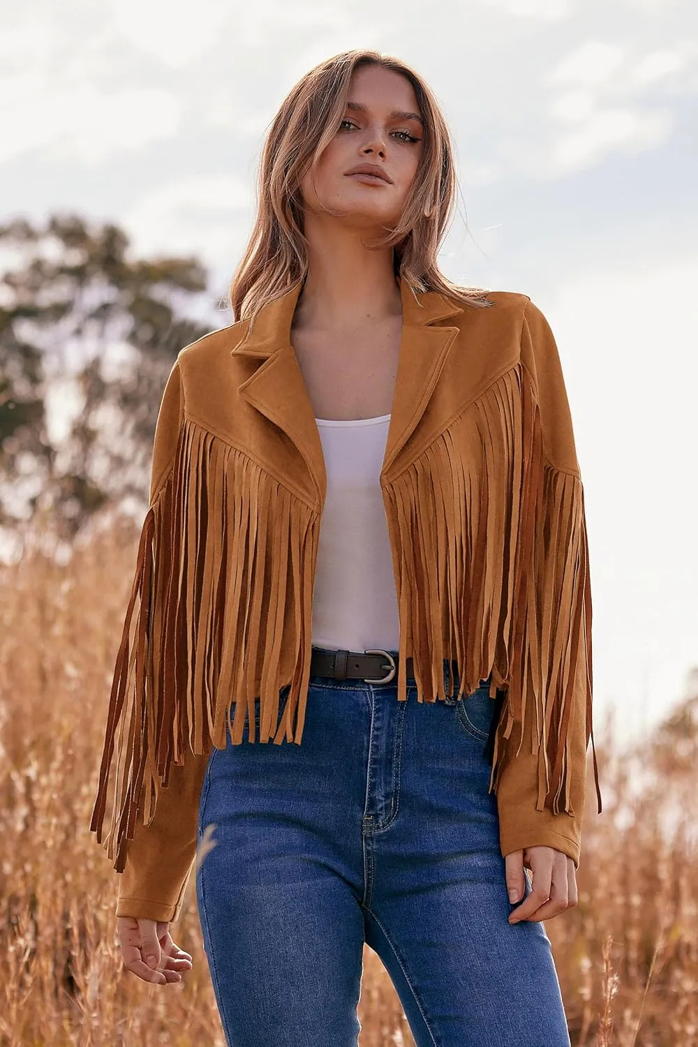PRETTYGARDEN Women's Fringe Faux Suede Leather Jackets 2025 Fashion Tassel Motorcycle Cropped Coats