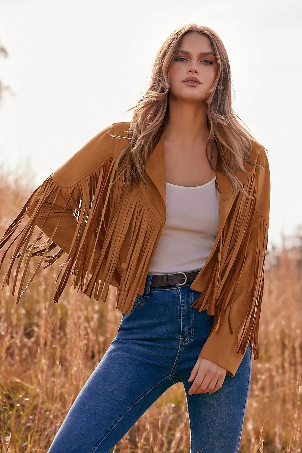 PRETTYGARDEN Women's Fringe Faux Suede Leather Jackets 2025 Fashion Tassel Motorcycle Cropped Coats