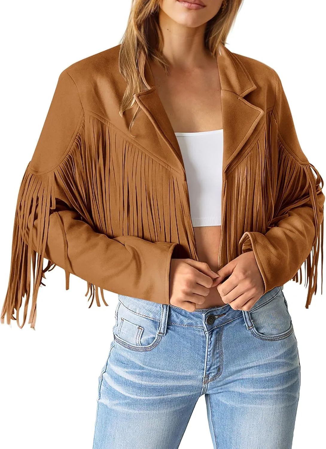 PRETTYGARDEN Women's Fringe Faux Suede Leather Jackets 2025 Fashion Tassel Motorcycle Cropped Coats