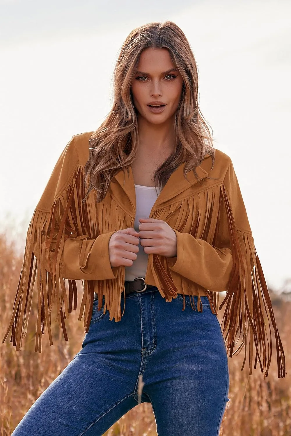 PRETTYGARDEN Women's Fringe Faux Suede Leather Jackets 2025 Fashion Tassel Motorcycle Cropped Coats