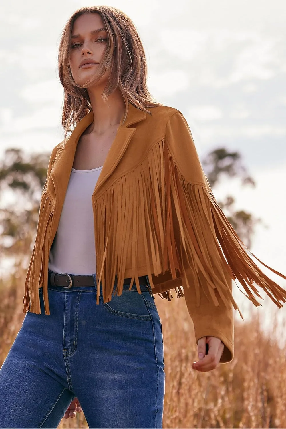 PRETTYGARDEN Women's Fringe Faux Suede Leather Jackets 2025 Fashion Tassel Motorcycle Cropped Coats