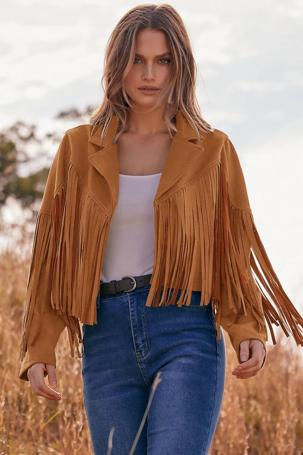 PRETTYGARDEN Women's Fringe Faux Suede Leather Jackets 2025 Fashion Tassel Motorcycle Cropped Coats
