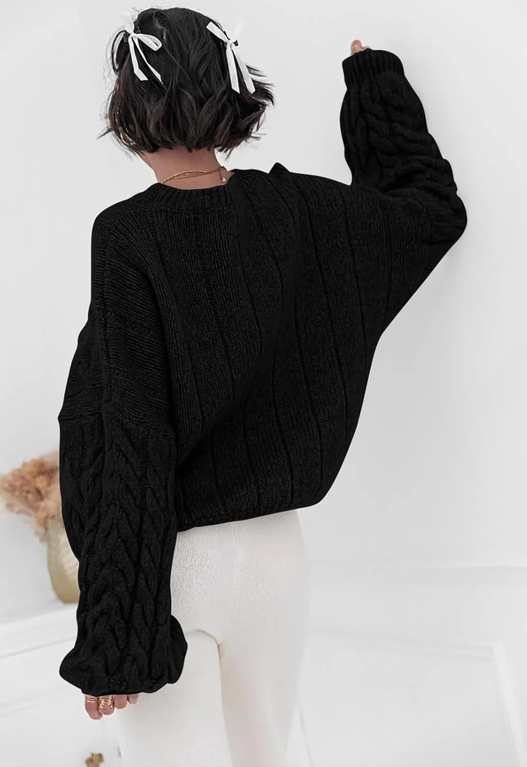 PRETTYGARDEN Womens Sweaters Spring 2025 Cable Knit Long Sleeve Crewneck Oversized Sweater Chunky Pullover Loose Outfits