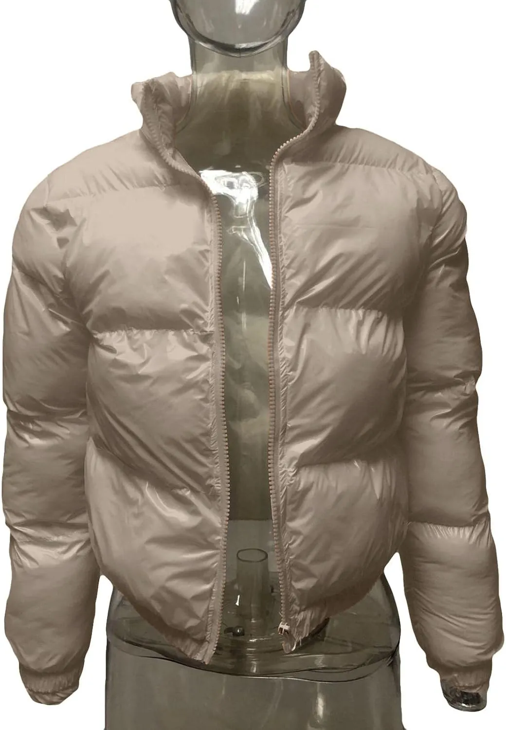Puffer Jacket for Women Long Sleeve Y2K Full Zip Up Plain Short Down Coat Crop Length Casual Chunky Loose Fit Dowm Jacket
