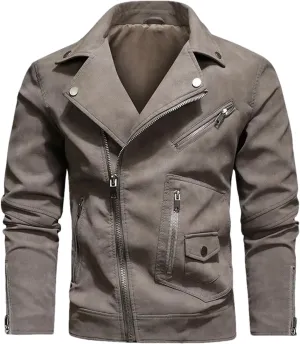 Pulcykp Mens Zipper Leather Jackets Winter Warm Casual Motorcycle PU Leather Jacket Biker Leather Coats