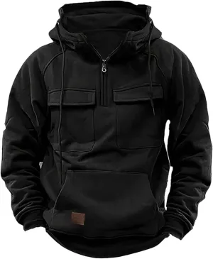 Quarter Zip Pullover Men Casual Tactical Camo Hoodie 1/4 Zip Long Sleeve Hooded Sweatshirts Workout Cargo Hoodies