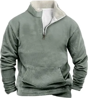Quarter Zip Pullover Men Sherpa Fleece Western Sweaters Sweatshirts Long Sleeve Vintage Work Henley Pullovers