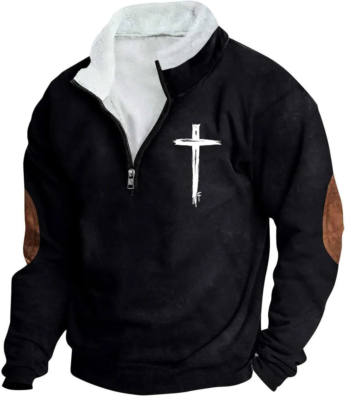 Quarter Zipper Sweatshirts for Men Fashion Grunge Hoodie Funny Cross Graphic Tops Pullover Fleece Hoodie Relaxed Fit
