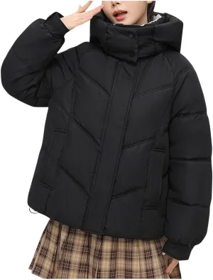 Quilted Jackets for Women Thicken Thermal Puffer Jackets Winter Soild Hooded down Coats Cute Girl Warm Outerwear