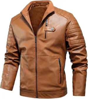 QWENTMTNTY Leather Jacket for Men Sherpa Shearling Faux Leather Bomber Jackets Motorcycle Zip Up Winter Jacket with Pockets