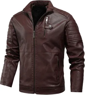 QWENTMTNTY Leather Jacket for Men Sherpa Shearling Faux Leather Bomber Jackets Motorcycle Zip Up Winter Jacket with Pockets