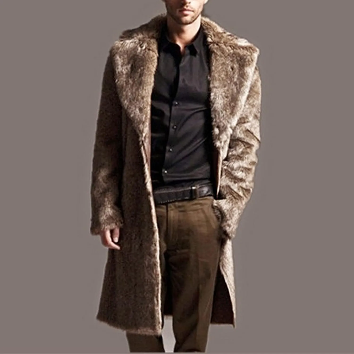 QWENTMTNTY Long Faux Fur Coat for Men Warm Thicken Heavyweight Overcoat Fashion Luxury Thermal Jackets Fluffy Winter Coats