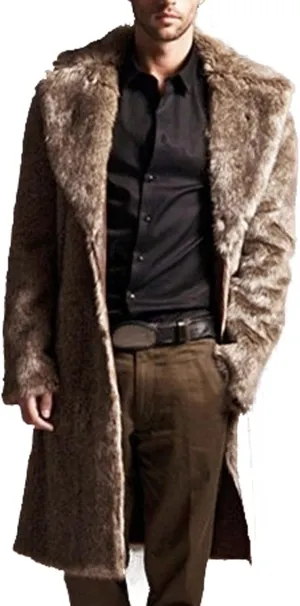 QWENTMTNTY Long Faux Fur Coat for Men Warm Thicken Heavyweight Overcoat Fashion Luxury Thermal Jackets Fluffy Winter Coats