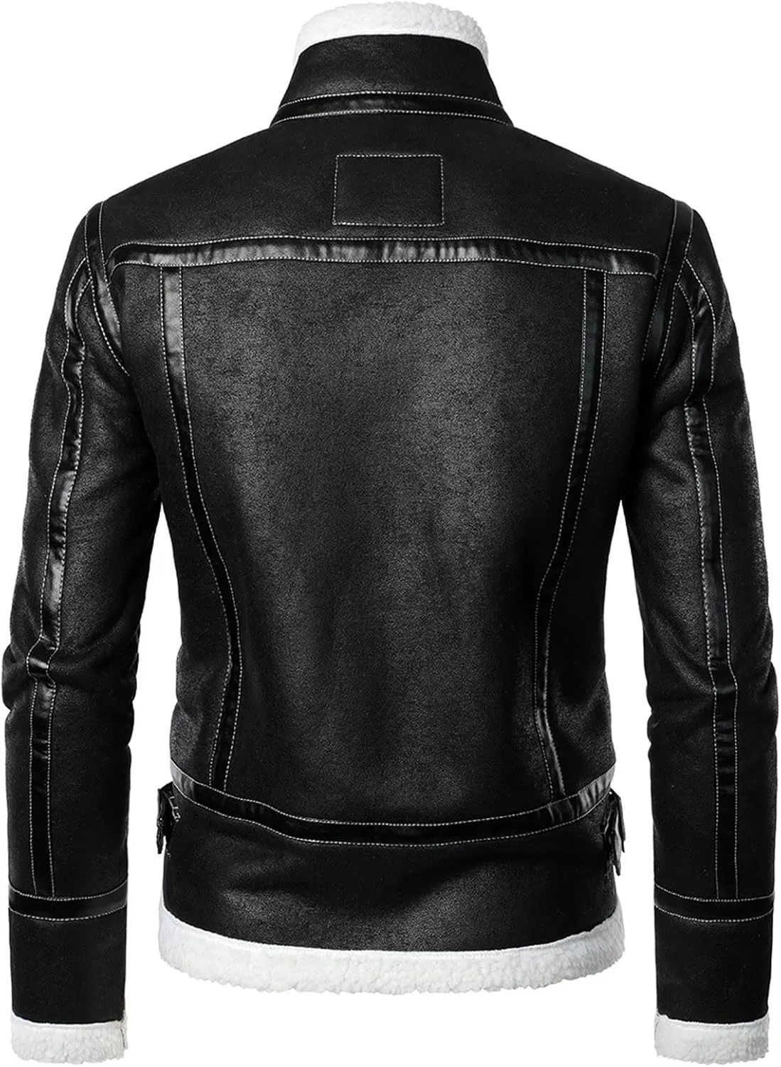 QWENTMTNTY Mens Fashion Faux Leather Jacket Sherpa Lined Winter Biker Motorcycle Jackets Patchwork Shearling Biker Coats