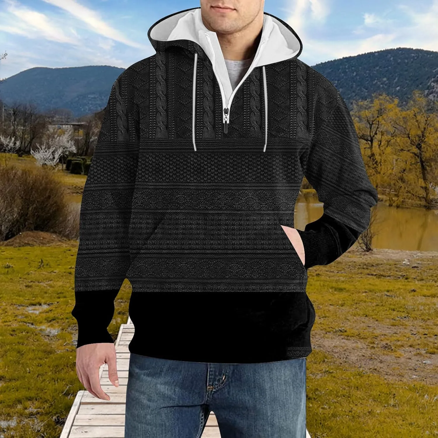 RTTUIOP Men'S Fashion Hoodies & Sweatshirts Knit Work Sweatshirt Quarter Zip Pullover Long Sleeve Sweater Hoodie With Pockets