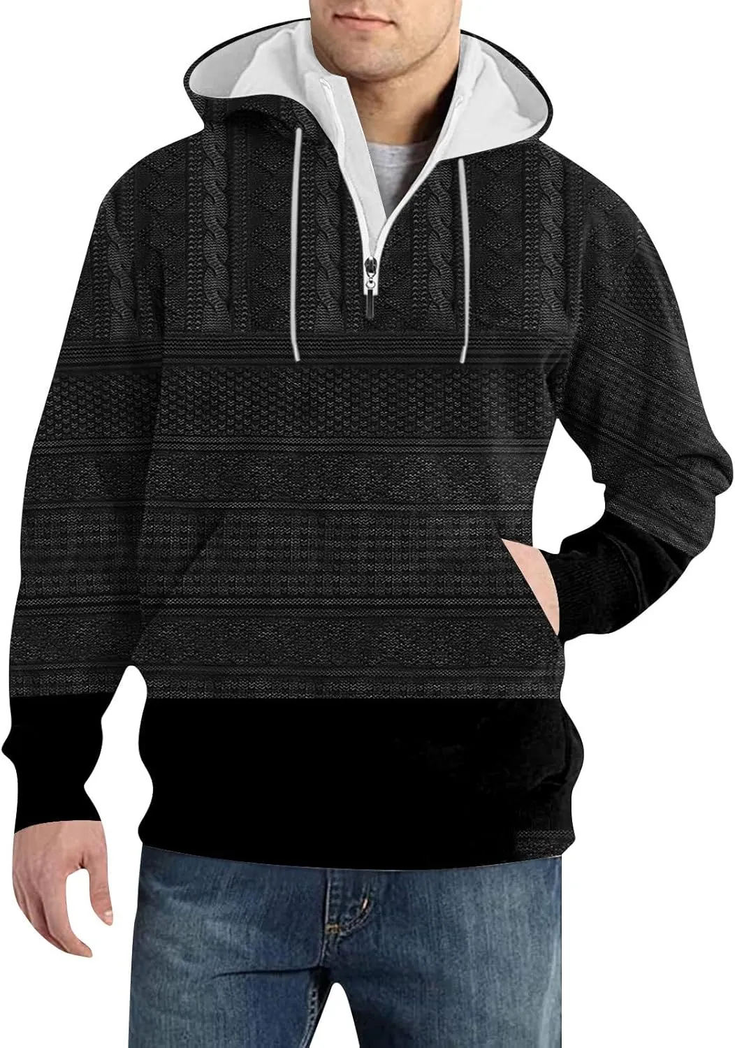 RTTUIOP Men'S Fashion Hoodies & Sweatshirts Knit Work Sweatshirt Quarter Zip Pullover Long Sleeve Sweater Hoodie With Pockets