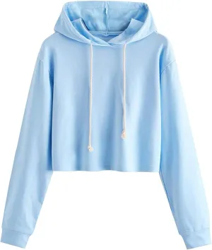 Rvidbe Cropped Hoodies for Teen Girls Cute Aesthetic Long Sleeve Crop Sweatshirt Tops Casual Womens Juniors Workout Clothes Cropped Hoodies for Women Sweatshirts for Teen Girls 10-12 Blue