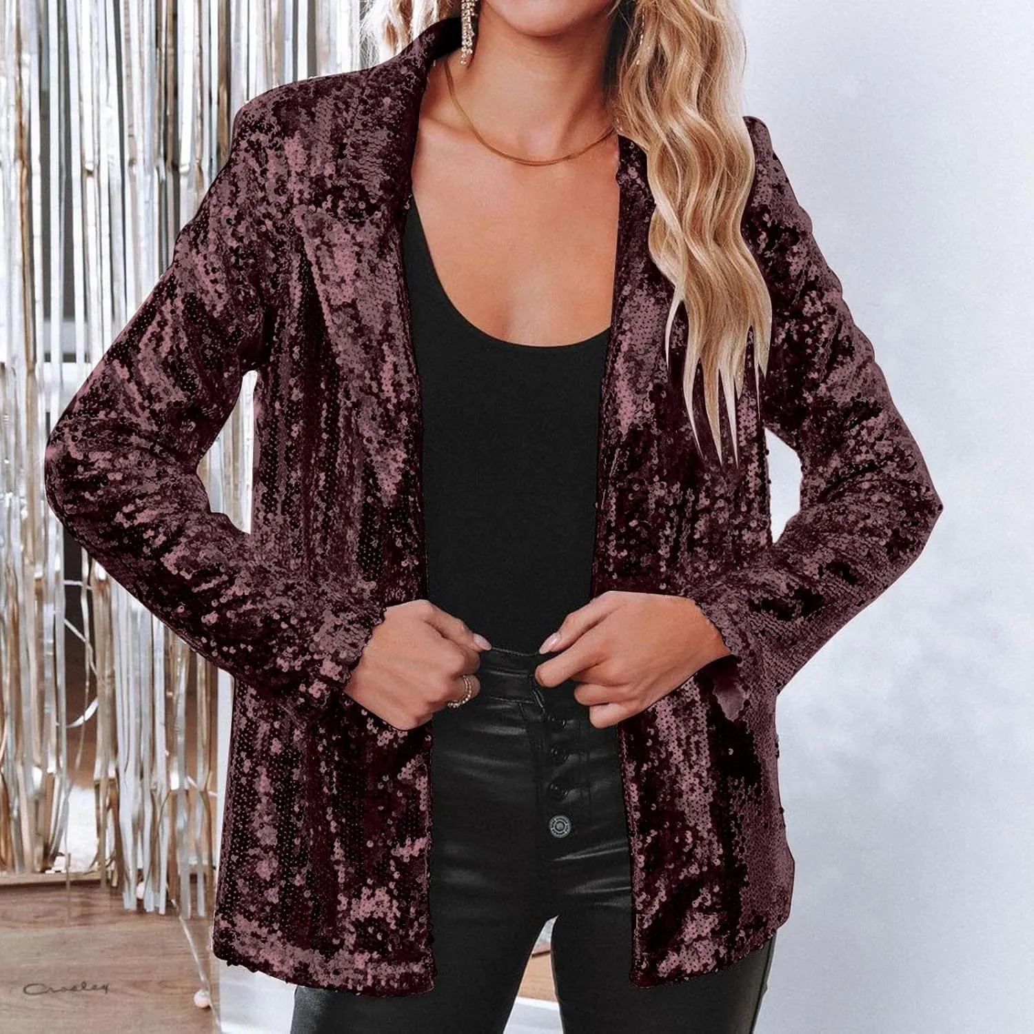 Sequin Blazers for Women 2025 Carnival Party Shiny Suit Jacket Business Casual Long Sleeve Glitter Cardigan Jackets