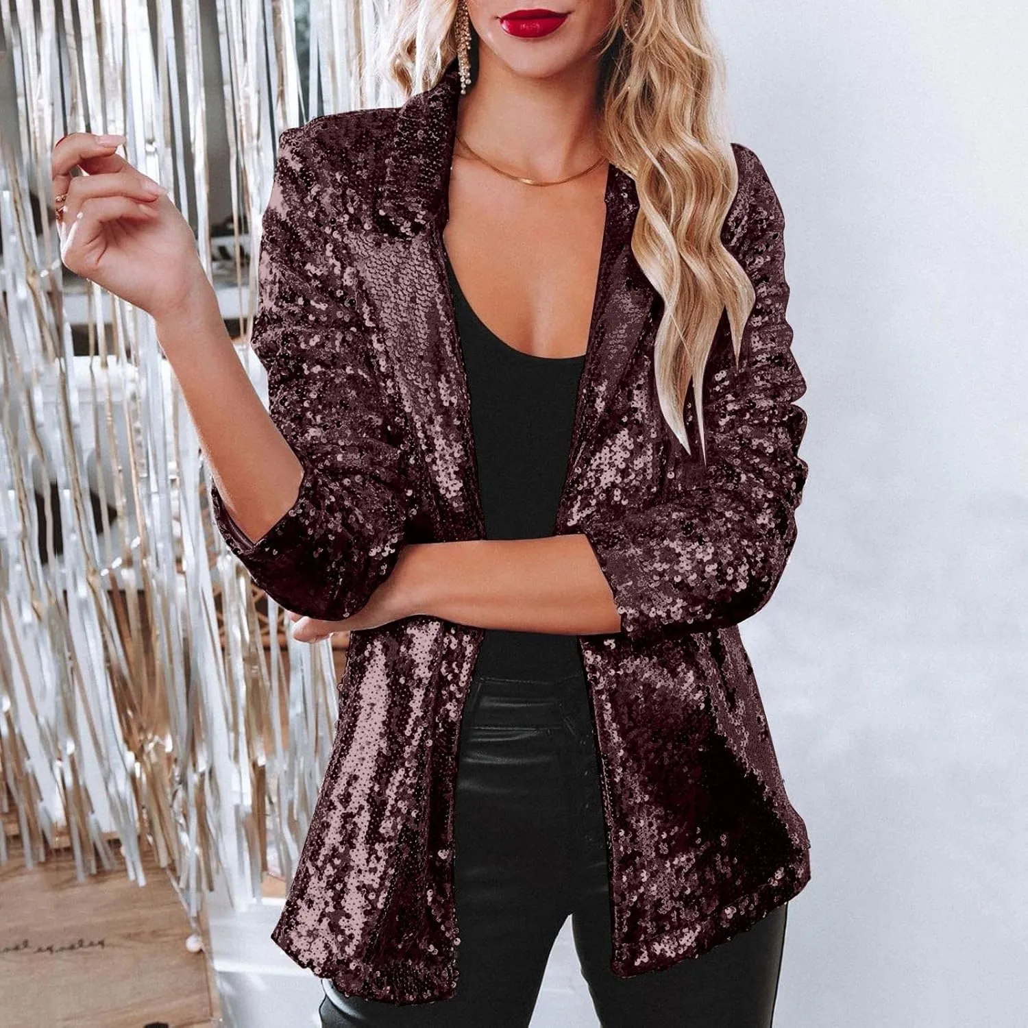 Sequin Blazers for Women 2025 Carnival Party Shiny Suit Jacket Business Casual Long Sleeve Glitter Cardigan Jackets