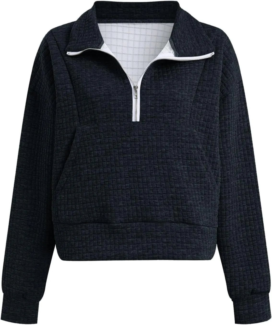 SHAOBGE Womens Waffle Sweatshirts Half Zip Cropped Pullover Fleece Quarter Zipper Hoodies Fall outfits Clothes Hoodies Tops