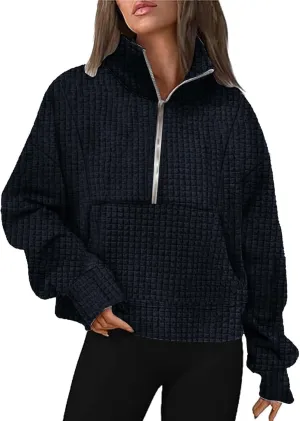 SHAOBGE Womens Waffle Sweatshirts Half Zip Cropped Pullover Fleece Quarter Zipper Hoodies Fall outfits Clothes Hoodies Tops