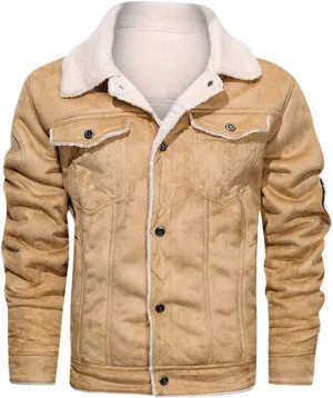 Sherpa Bomber Jacket Men Vintage Faux Fur Motorcycle Biker Jacket Suede Leather Sherpa Lining Trucker Winter Coat