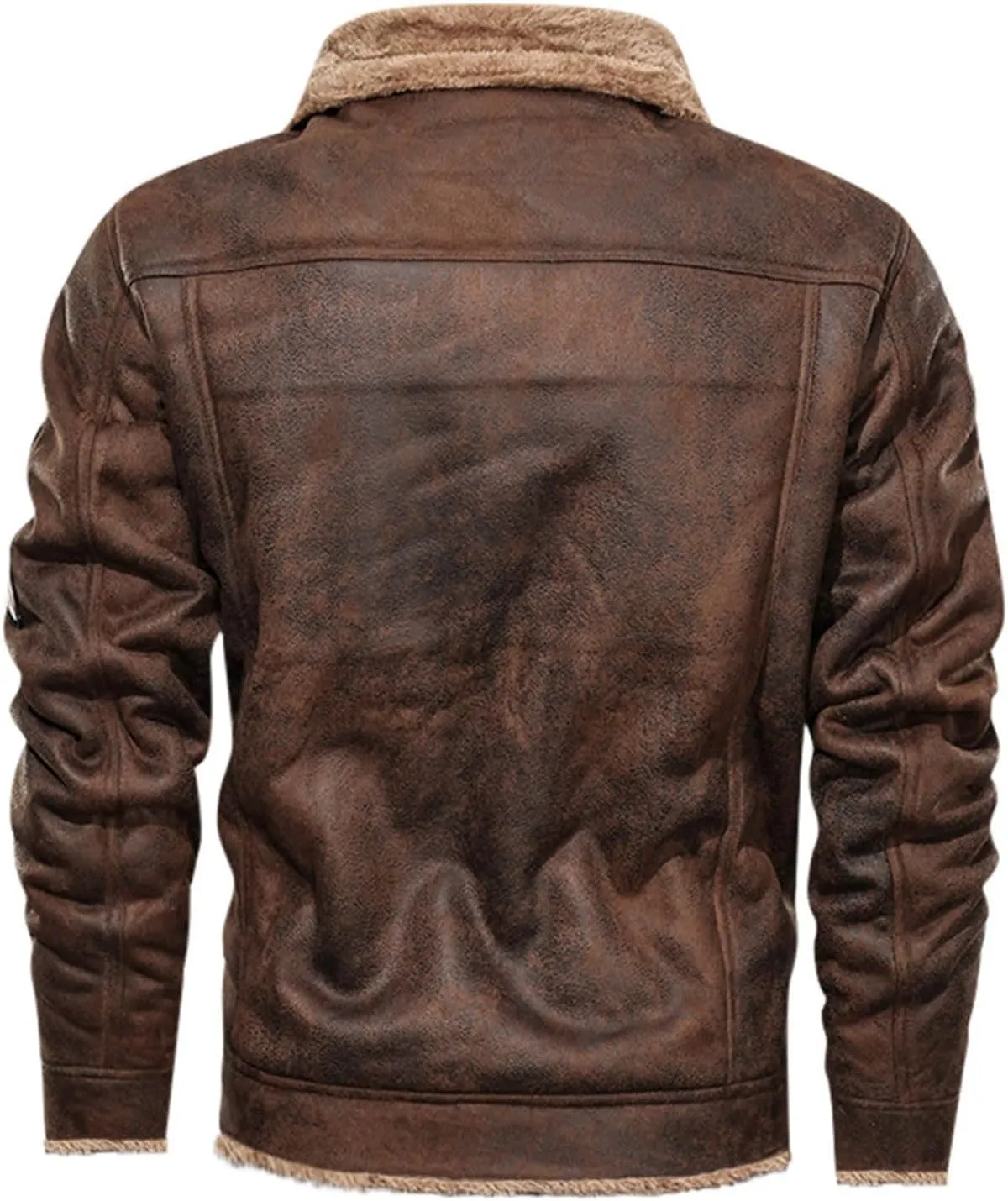 Sherpa Bomber Jacket Men Vintage Faux Fur Motorcycle Biker Jacket Suede Leather Sherpa Lining Trucker Winter Coat