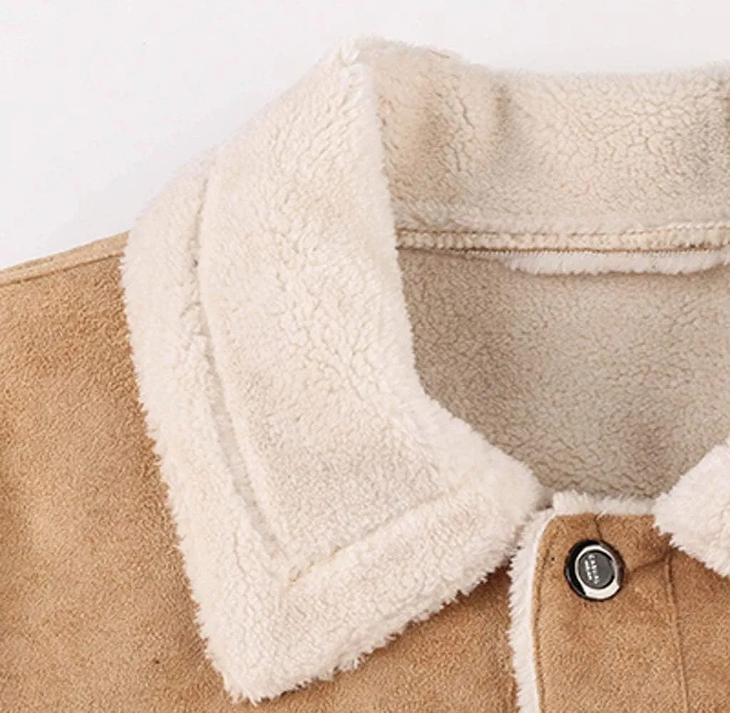 Sherpa Bomber Jacket Men Vintage Faux Fur Motorcycle Biker Jacket Suede Leather Sherpa Lining Trucker Winter Coat