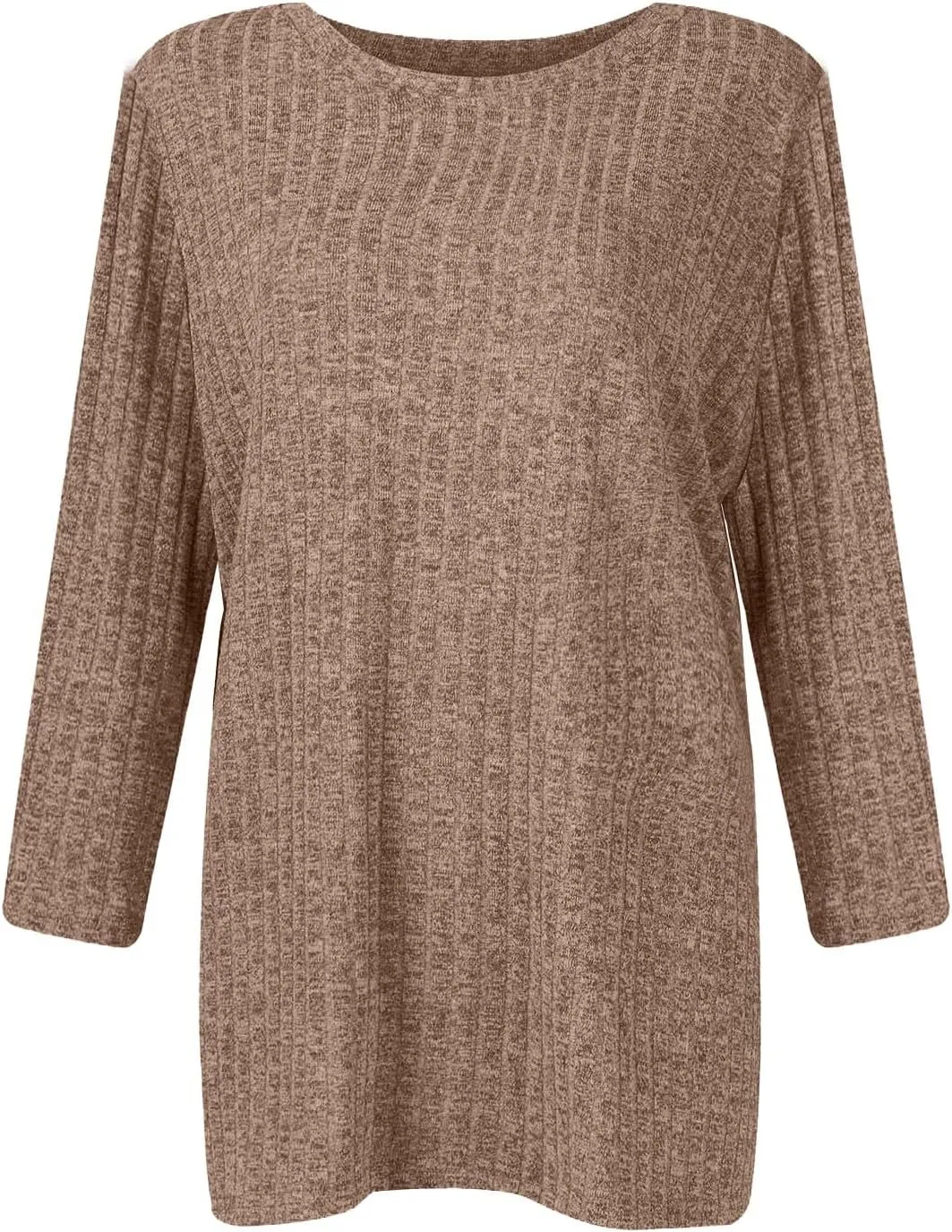 Shirts for Women 3/4 Sleeve Winter Ribbed Knit Shirts Trendy Over Sized Sweaters Pullover Sweatshirts Plus Size