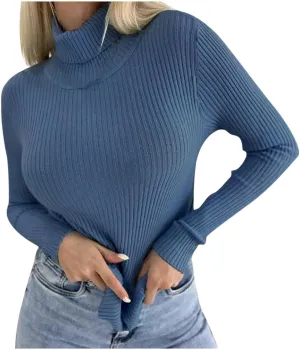 Short Slim Fit Sweater Women Turtle Neck Knit Top Lightweight Warm Sweater Long Sleeve Undershirt Top