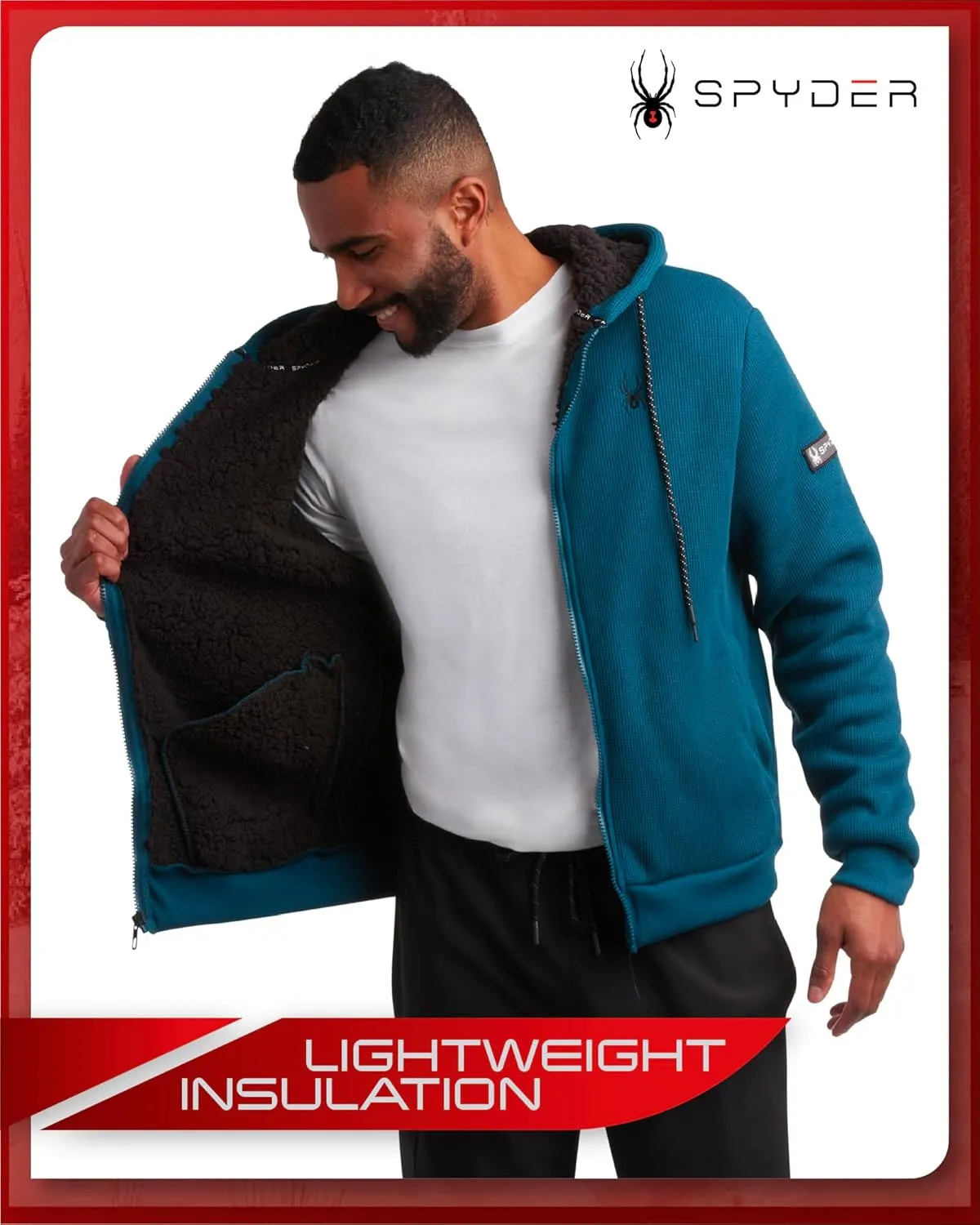 Spyder Men's Full Zip Cozy Sherpa Lined Waffle Knit Hoodie - Lightweight Comfort Jacket S-XXL