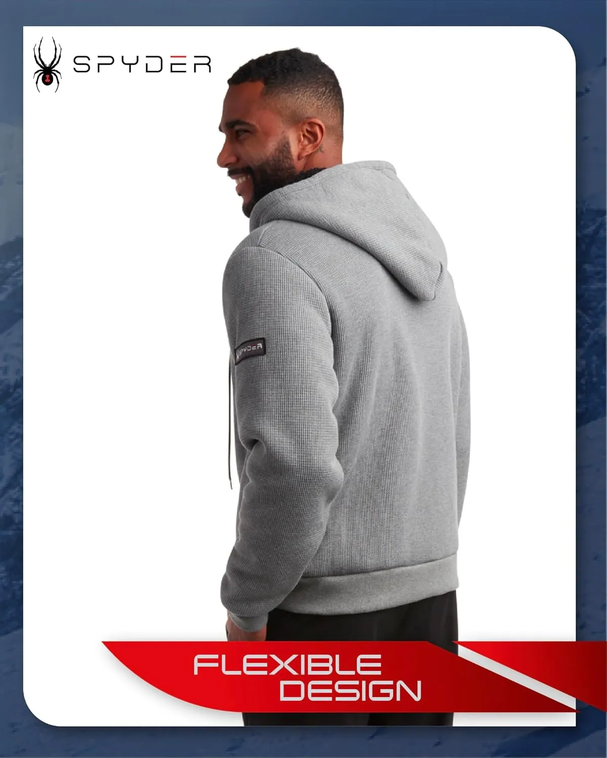 Spyder Men's Full Zip Cozy Sherpa Lined Waffle Knit Hoodie - Lightweight Comfort Jacket S-XXL