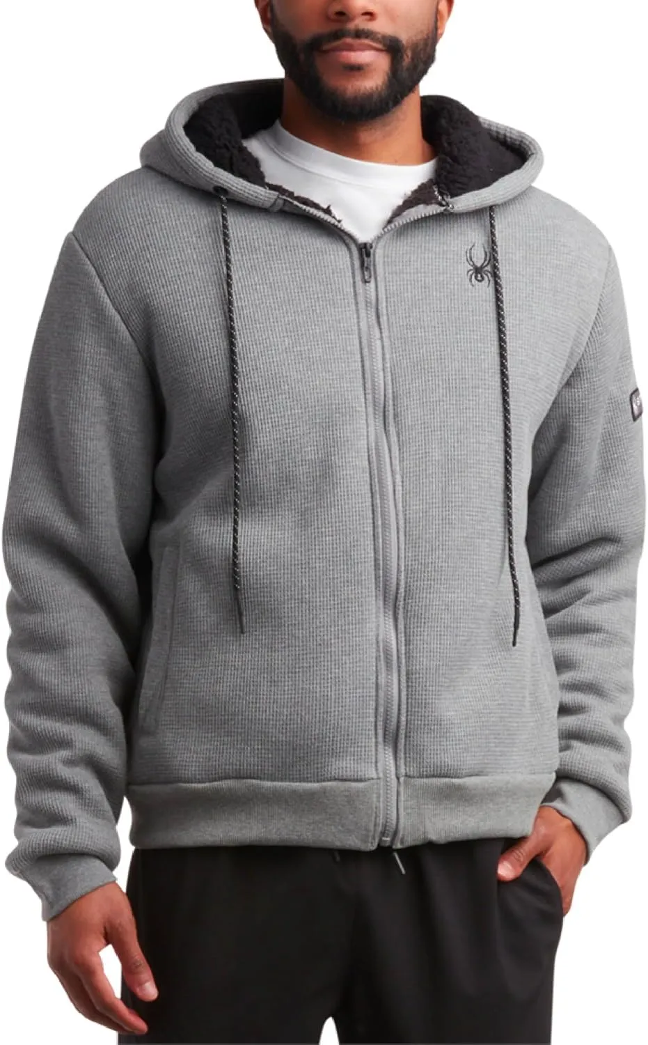 Spyder Men's Full Zip Cozy Sherpa Lined Waffle Knit Hoodie - Lightweight Comfort Jacket S-XXL