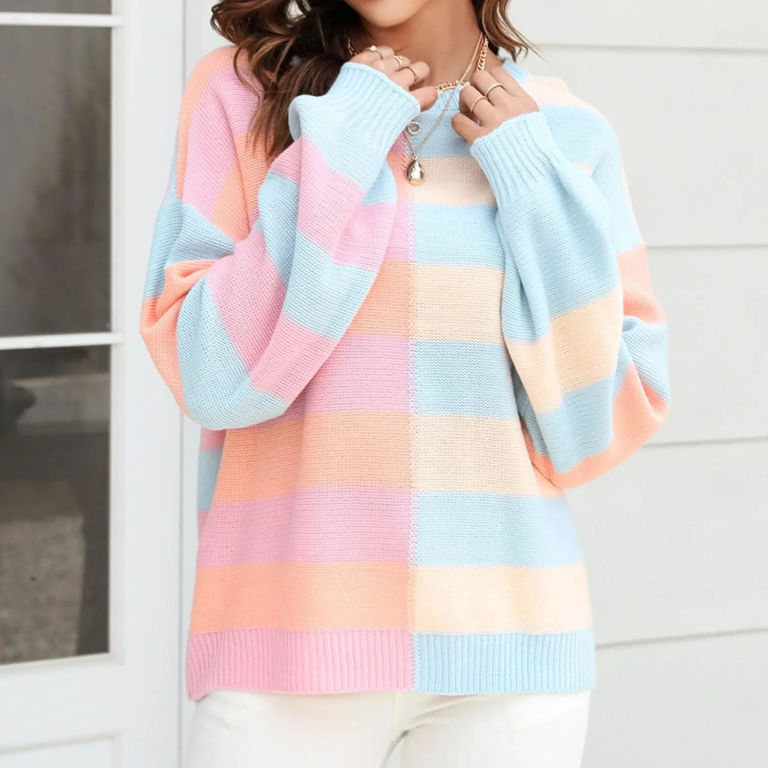 Striped Sweater Women, Cable Knit Sweater Women, Oversized Sweaters for Women, Pullover Sweaters for Women 2024